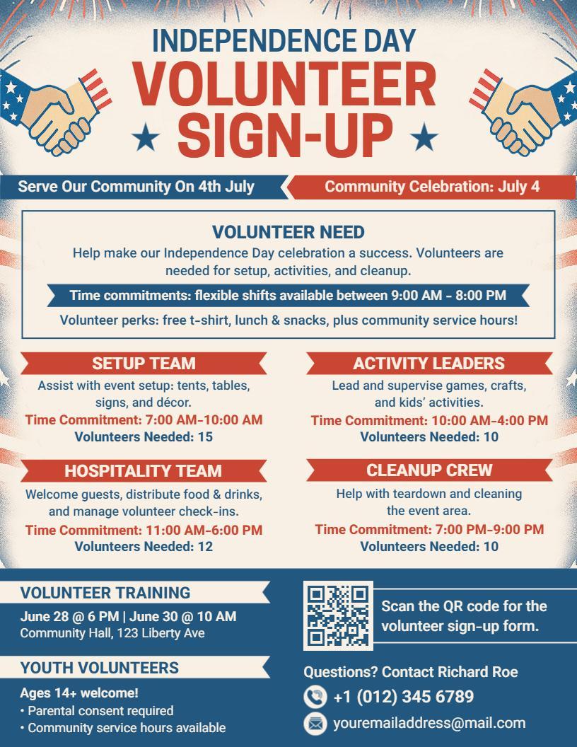 4th of July Volunteer Sign-up Flyer Template