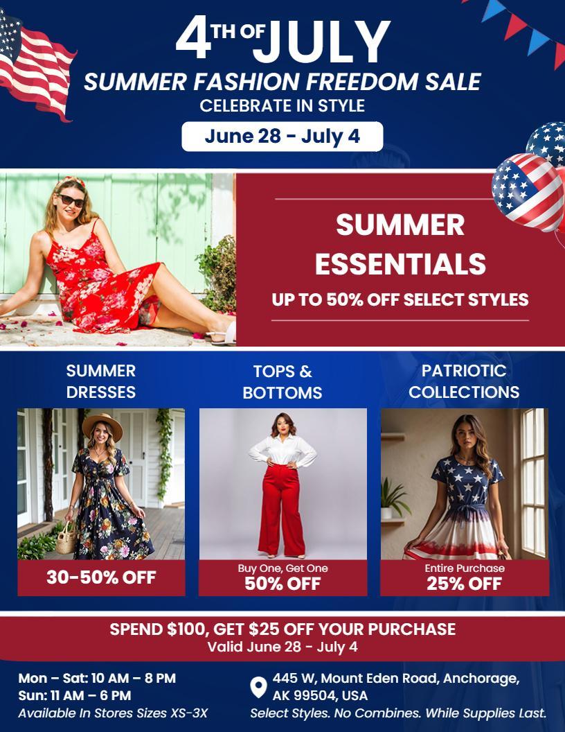 4th of July Women's Summer Fashion Sale Flyer Template