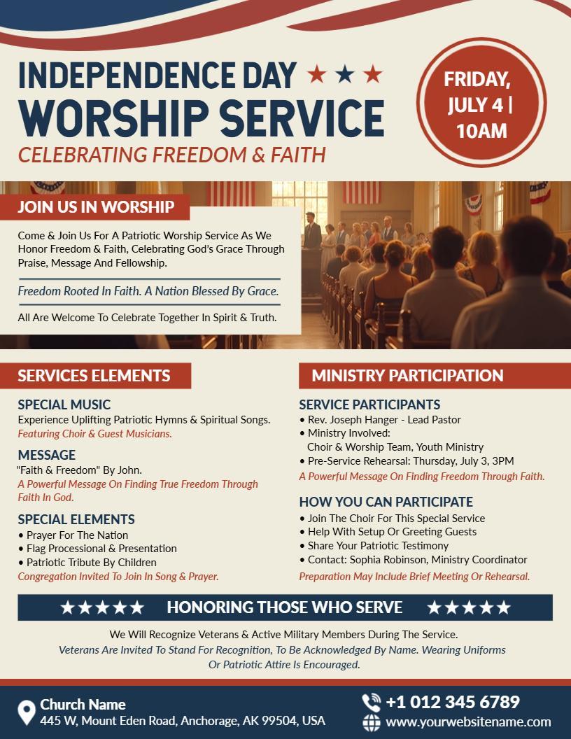 4th of July Worship Service Flyer Template