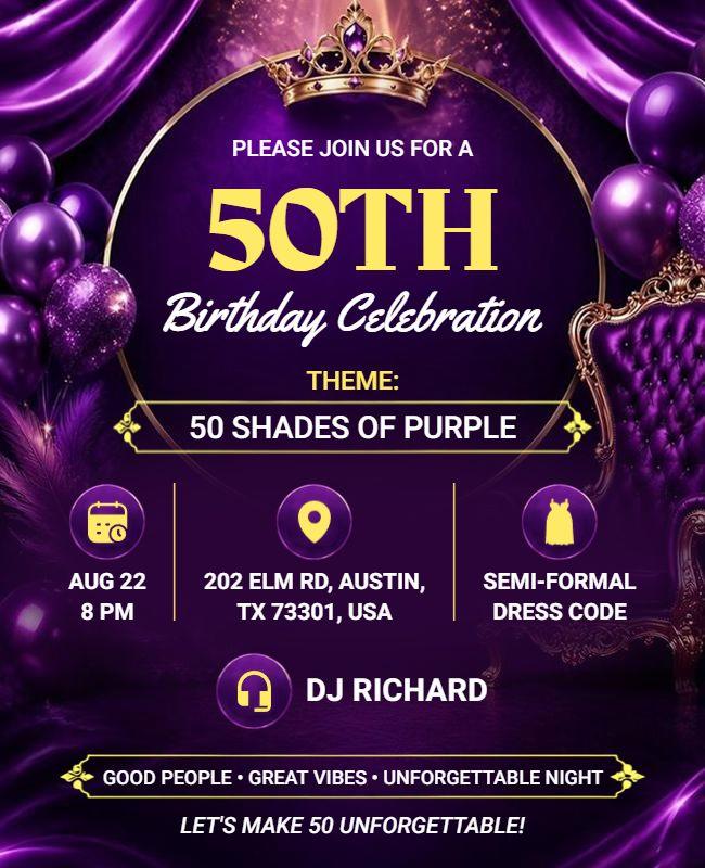 50 Shades of Purple Birthday Celebration Flyer Template
