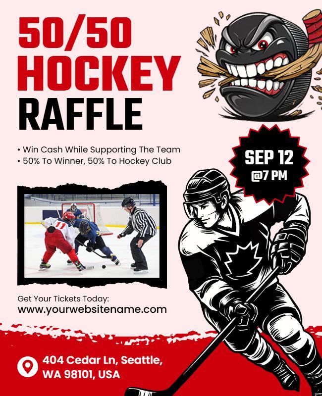 50/50 Hockey Raffle Announcement Flyer Template