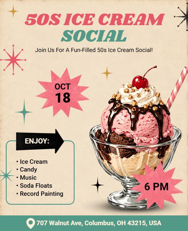 50s Ice Cream Social Event Flyer Template