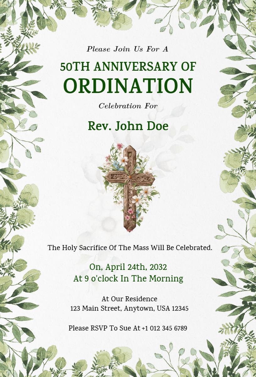 50th Anniversary Ordination Church Celebration Invitation Template