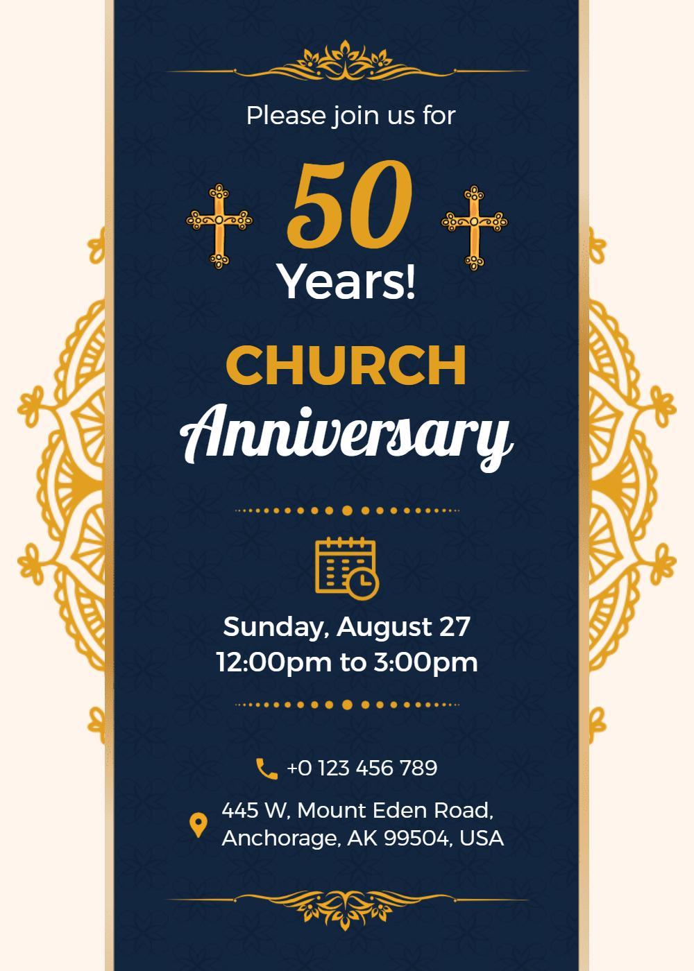 50th Church Anniversary Celebration Elegant Invitation Template