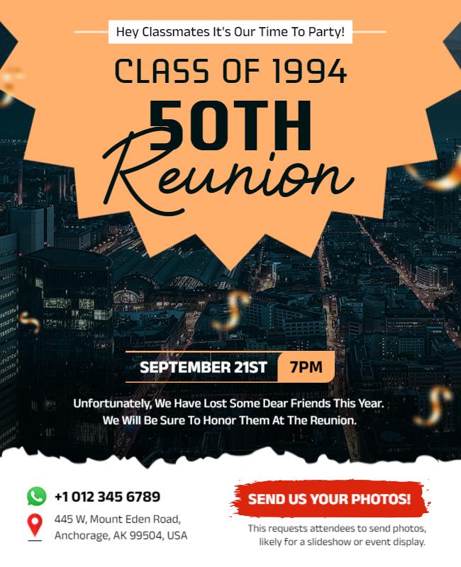 Nostalgic Blue Skyline 50th Class Reunion Flyer Template