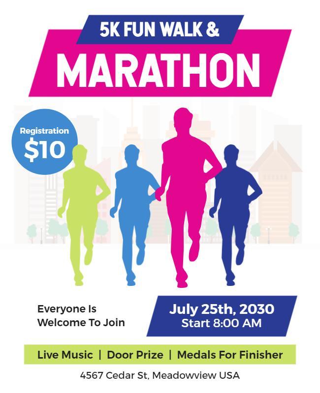 5k Fun Walk and Marathon Flyer Template