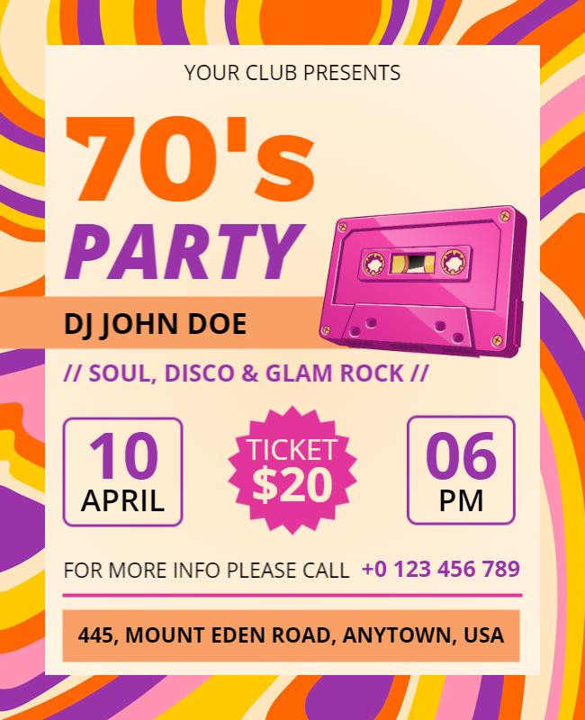 70s Disco and Glam Rock Party Flyer Template