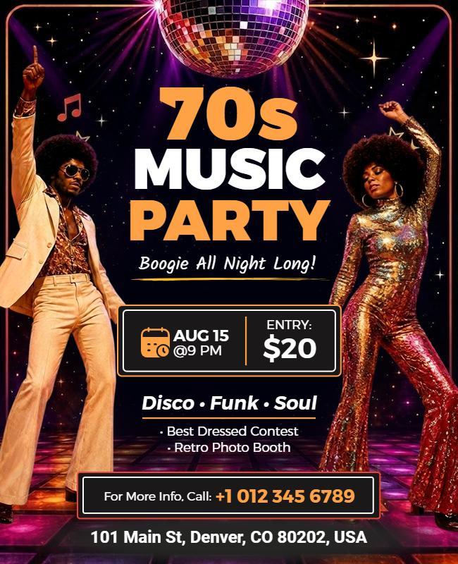 70s Disco Music Party Event Flyer Template