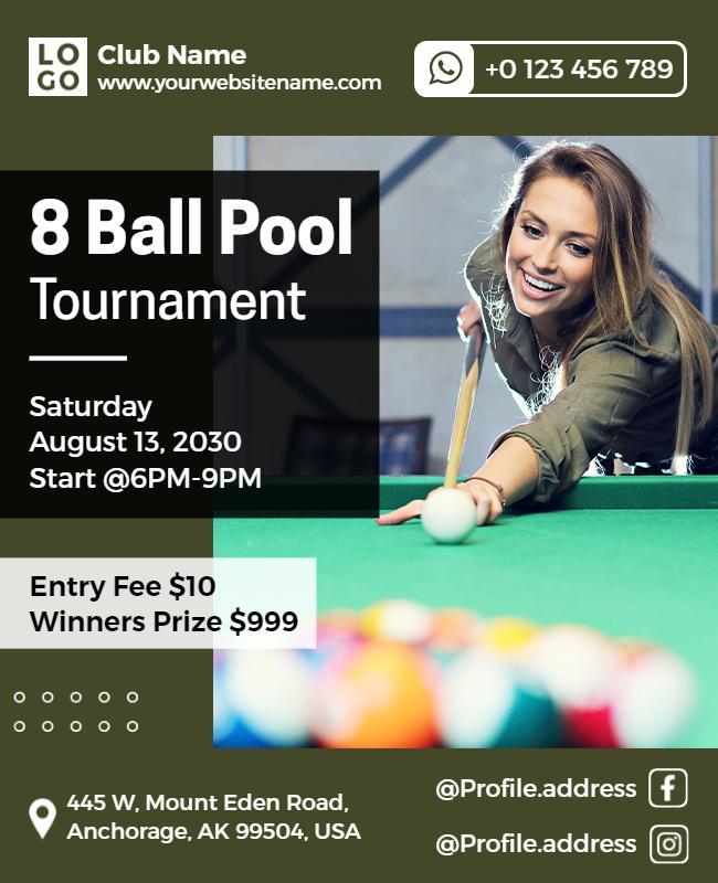 Dynamic Green Pool Game Tournament Flyer Template