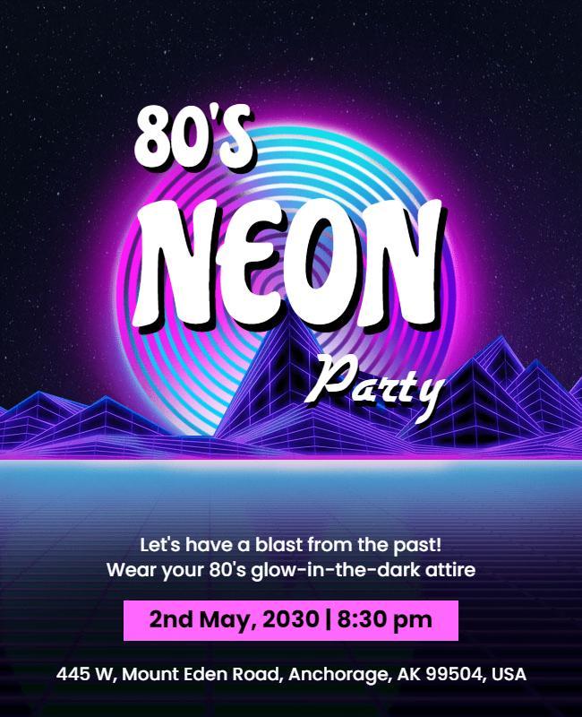 80s Neon Themed Party Event Flyer Template