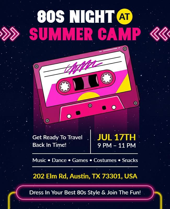 80s Night Summer Camp Event Flyer Template