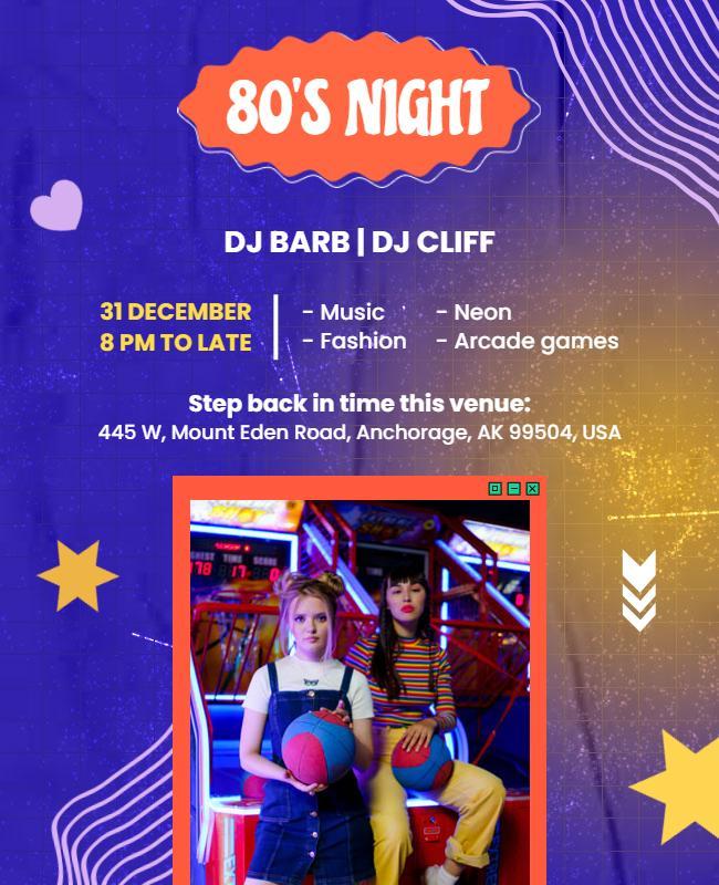 80s Retro Night Party Event Flyer Template