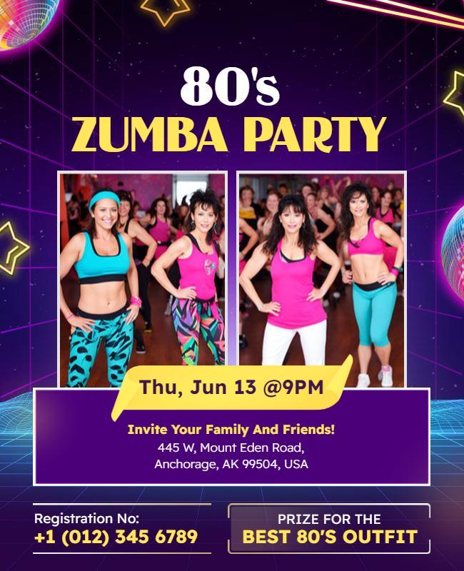 80s Theme Zumba Dance Party Flyer Template