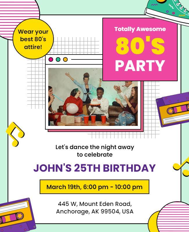 80s Themed Birthday Celebration Flyer Template