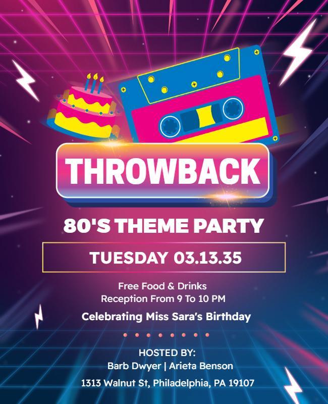 80s Throwback Birthday Party Flyer Template