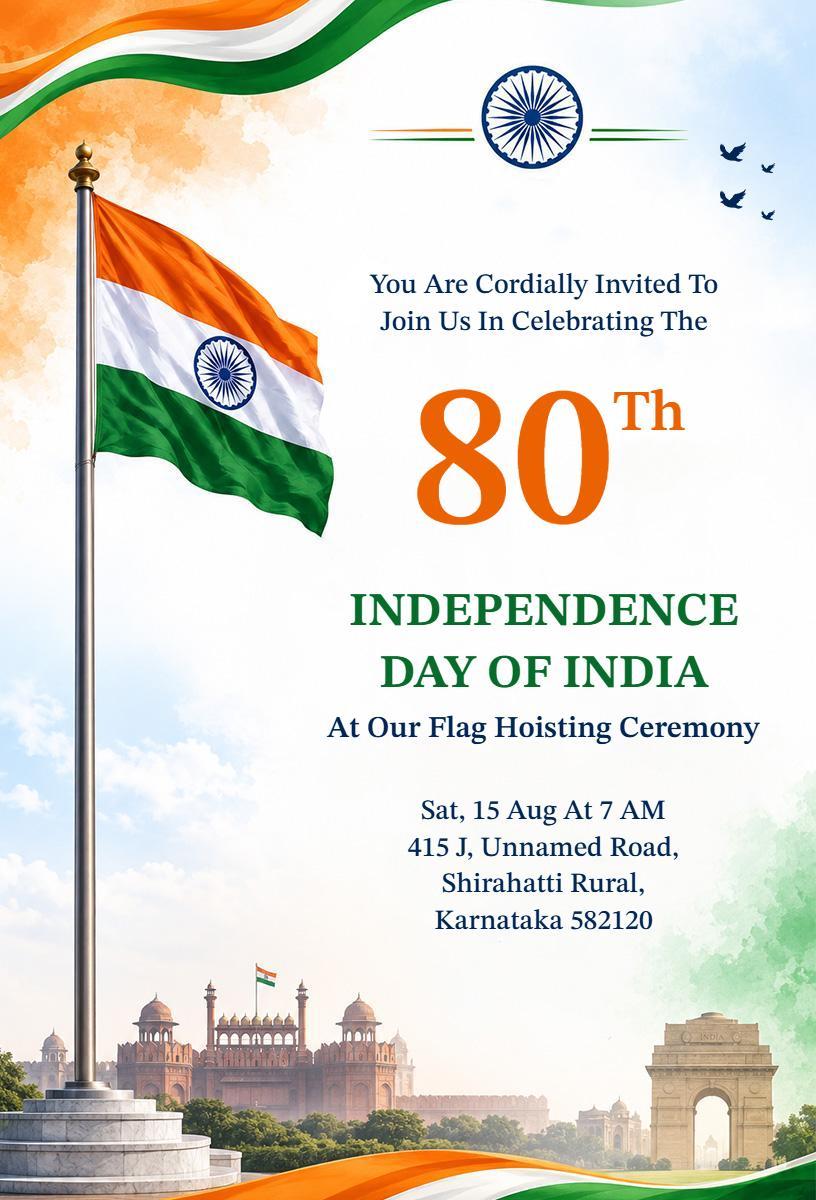 80th India Independence Day Flag Hoisting Ceremony Invitation Template