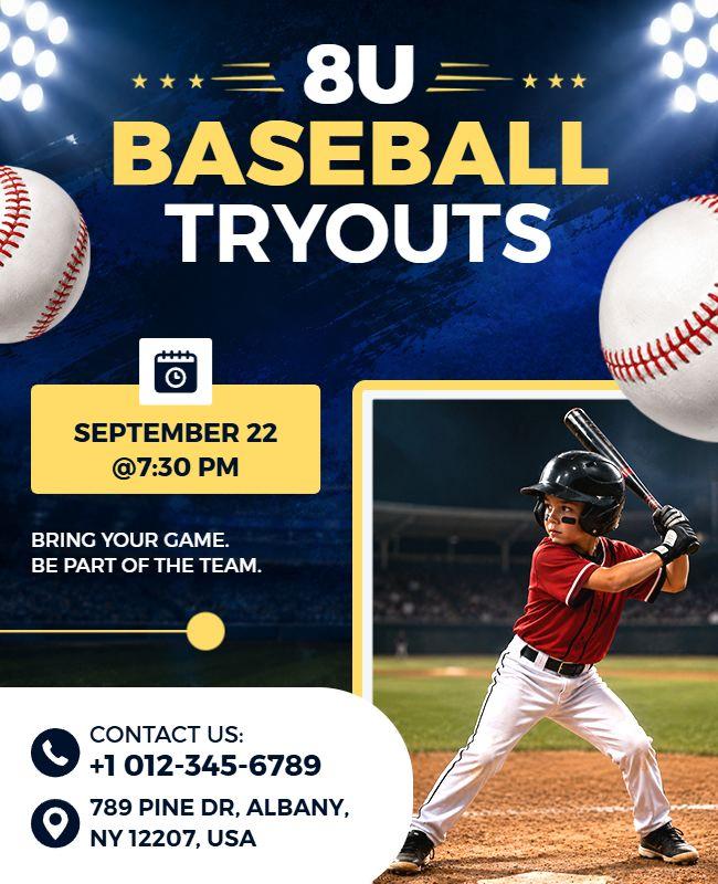 8u Baseball Tryouts Announcement Flyer Template