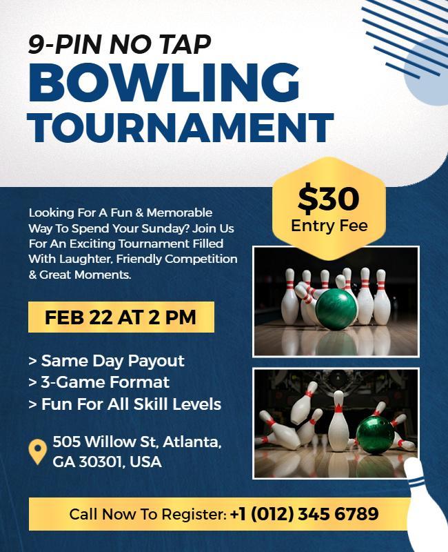 9-Pin No Tap Bowling Tournament Flyer Template