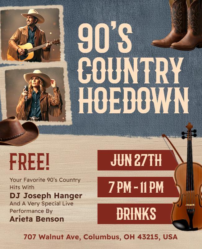 90s Country Hoedown Live Music Event Flyer Template