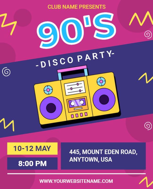 90s Disco Party Celebration Flyer Template