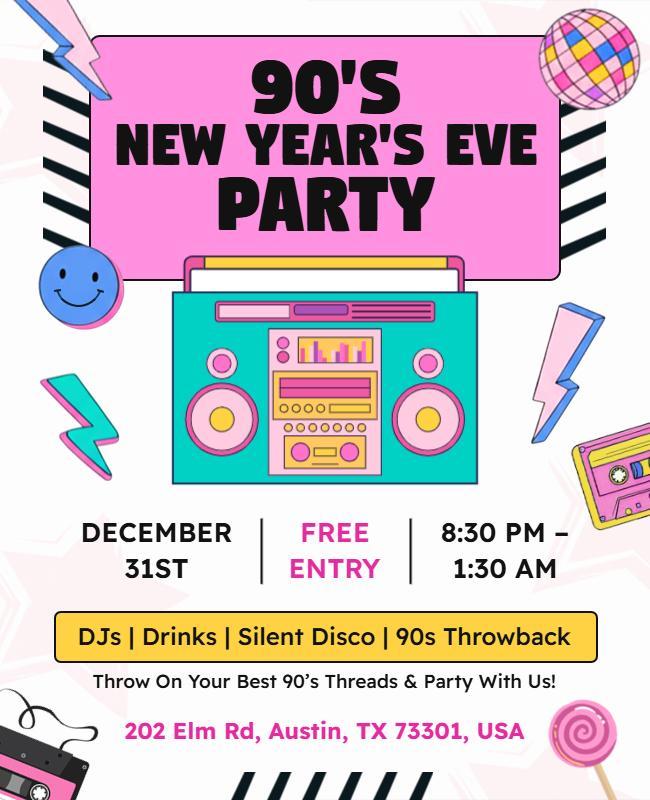 90s New Year's Eve Party Flyer Template