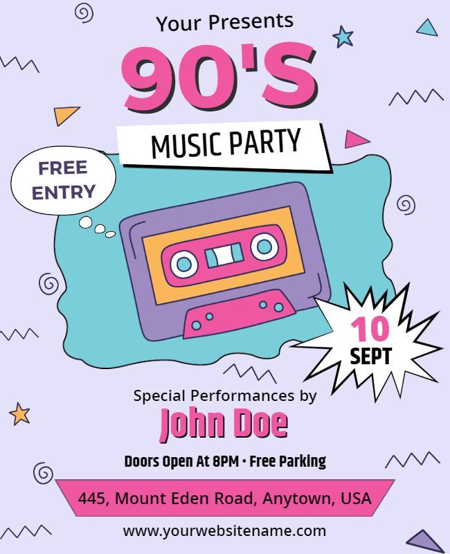 90s Retro Music Party Event Flyer Template