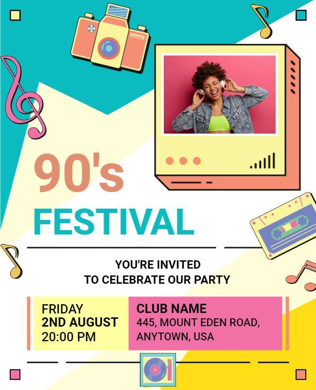 90s Theme Music Festival Celebration Flyer Template