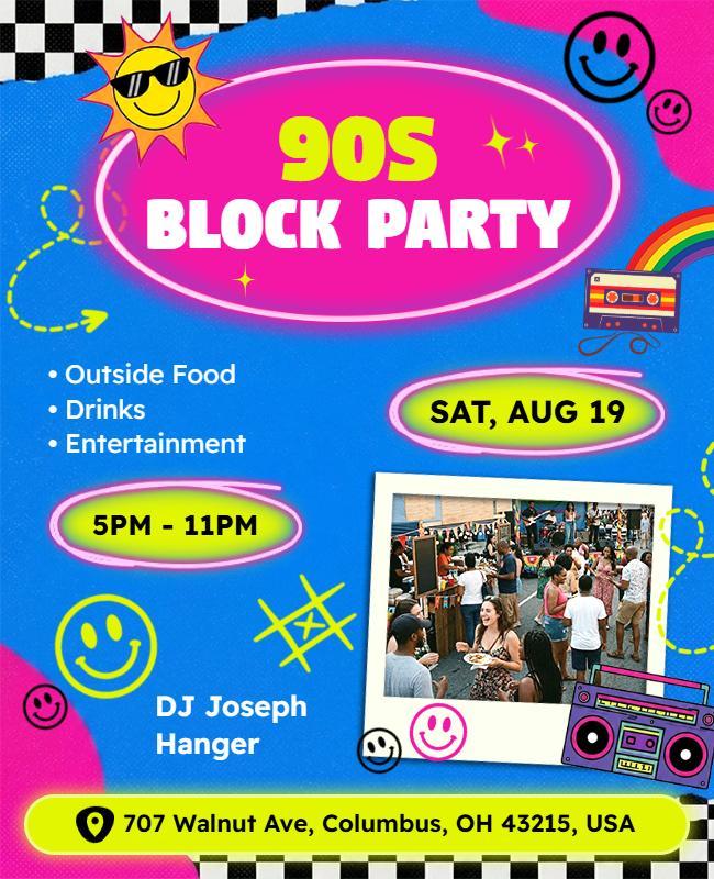 90s Themed Block Party Event Poster Template