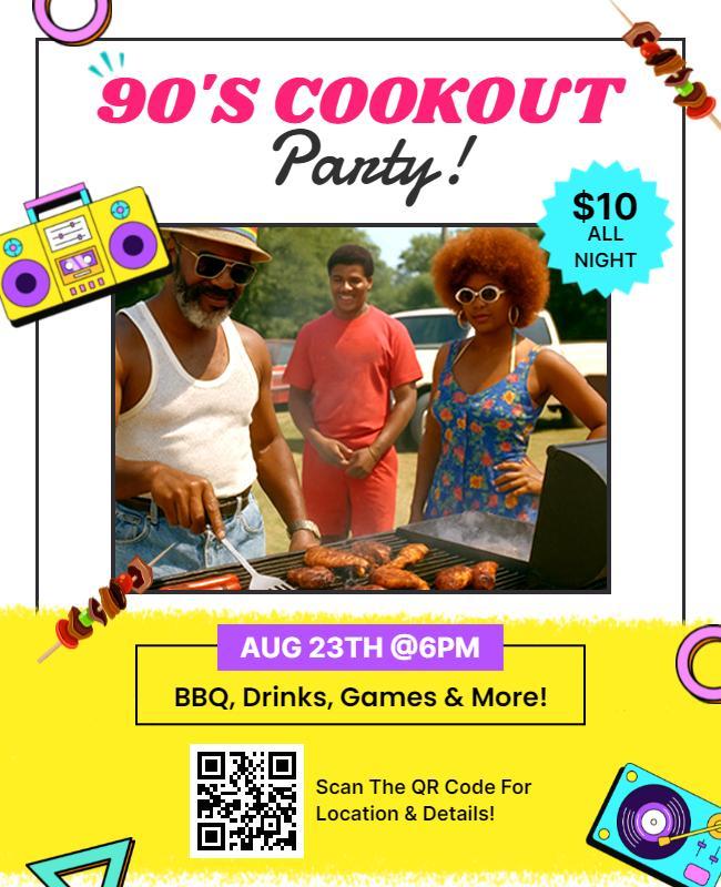 90s Themed Cookout Party Flyer Template