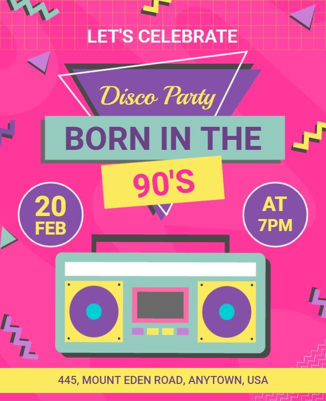 90s Themed Disco Party Celebration Flyer Template