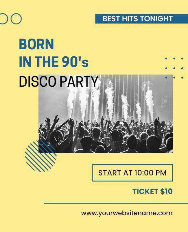 Vibrant Yellow 90s Disco Party Celebration Flyer Template