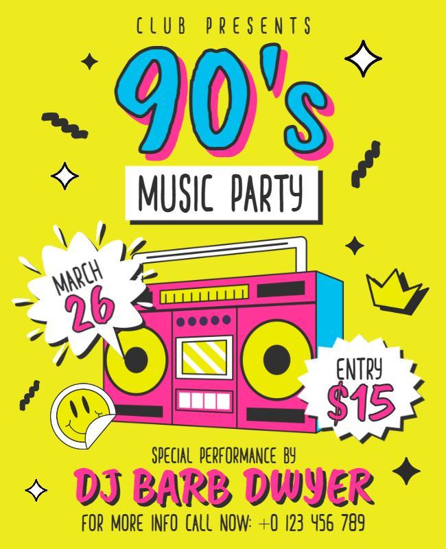 90s Themed Music Party Flyer Template