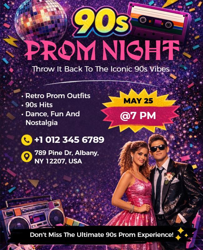 90s Themed Prom Night Event Poster Template