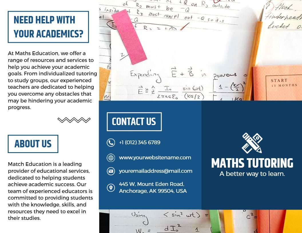 Academic Success Maths Tutoring Services Informative Brochure Template
