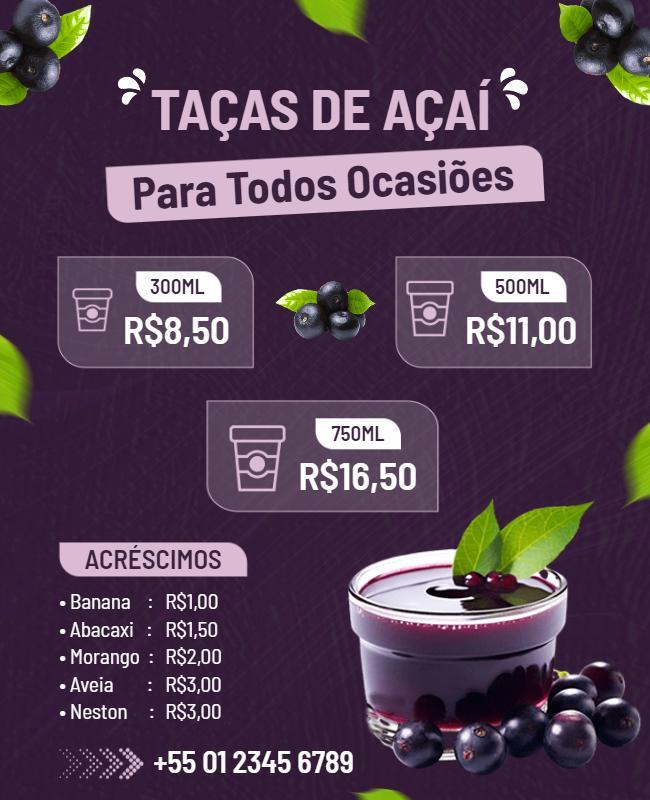 Acai Cups Pricing and Additions Flyer Template