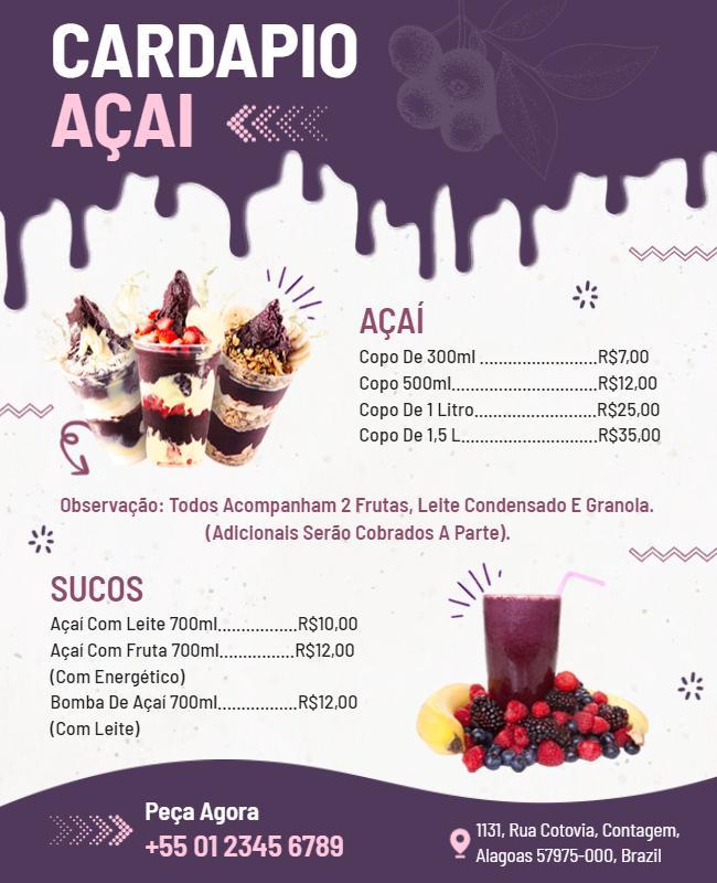 Acai Juice and Dessert Menu Flyer Template