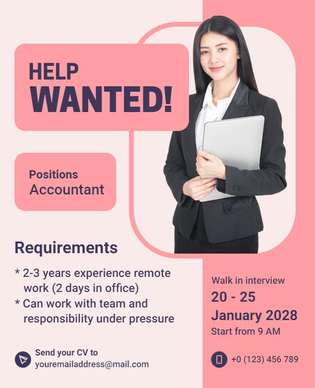 Modern Professional Recruitment Accountant Help Wanted Flyer Template