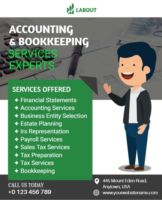 Professional Green Accounting and Bookkeeping Services Flyer Template