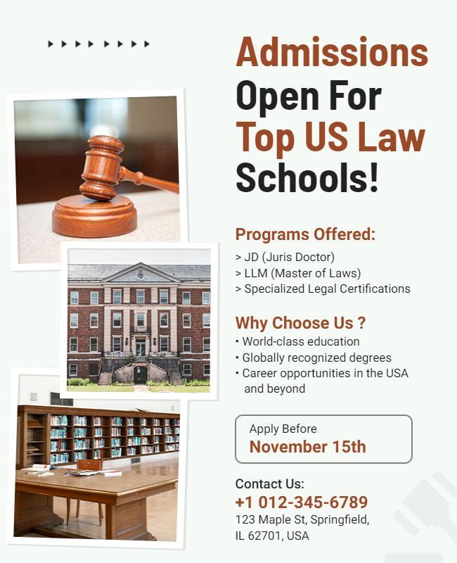 Admissions Open for Top US Law Schools Flyer Template