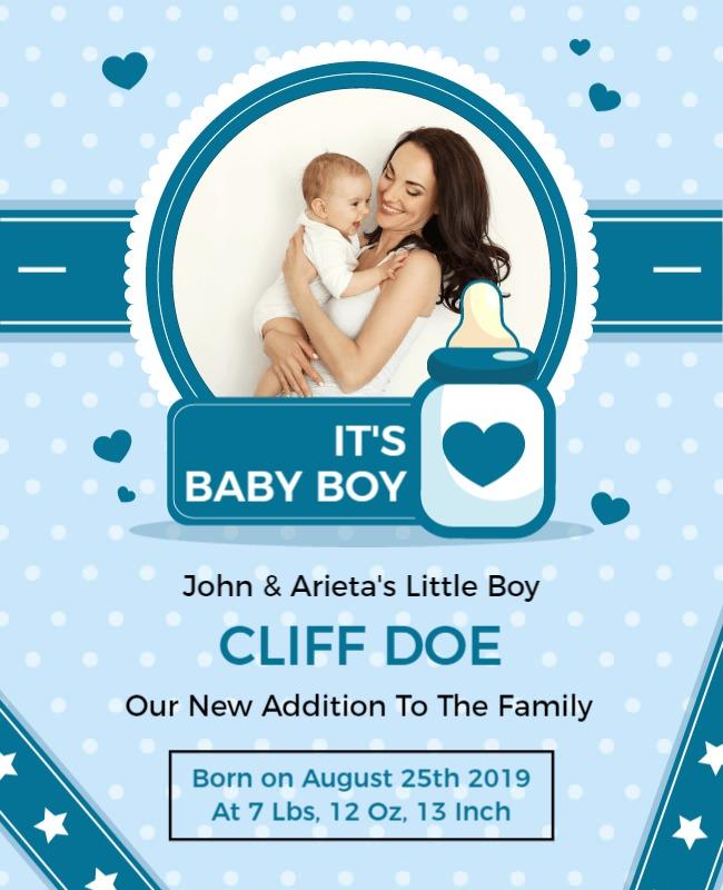 Adorable Baby Announcement with Blue Design Poster Template