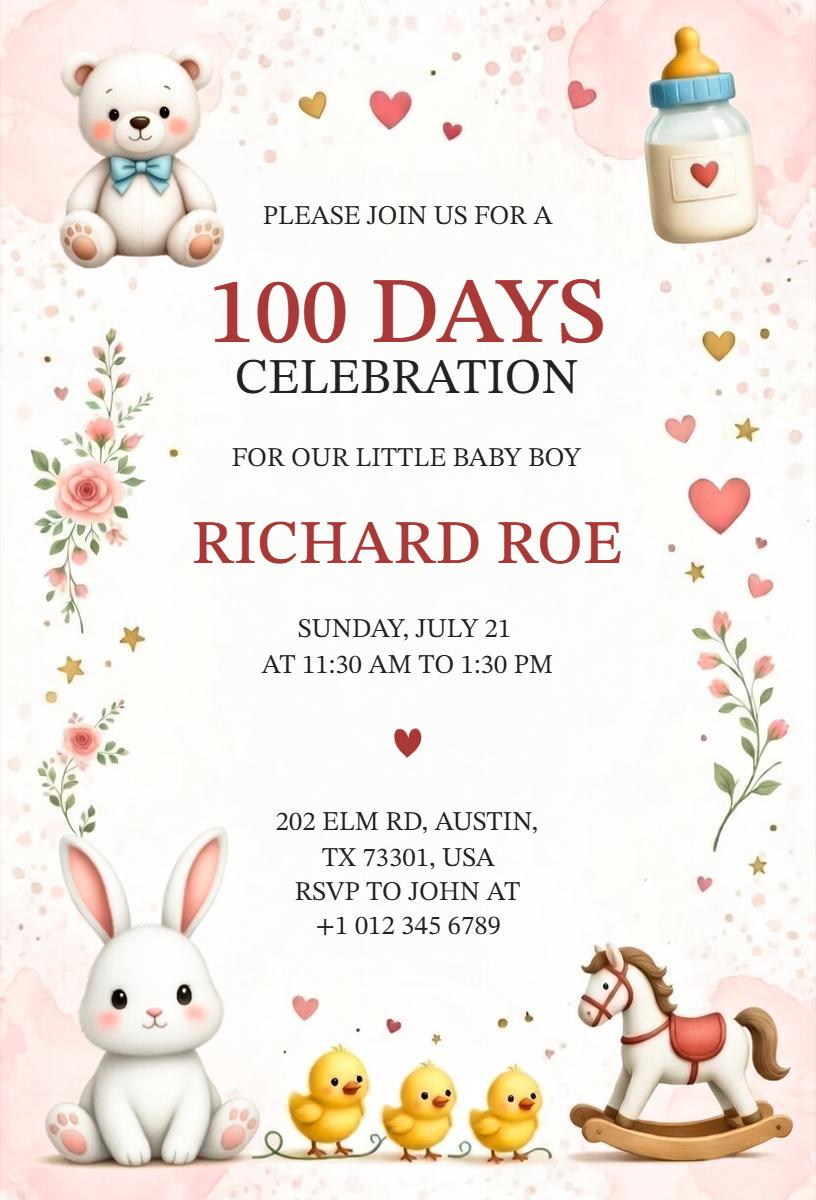 Adorable Baby Boy 100 Days Celebration Event Invitation Template
