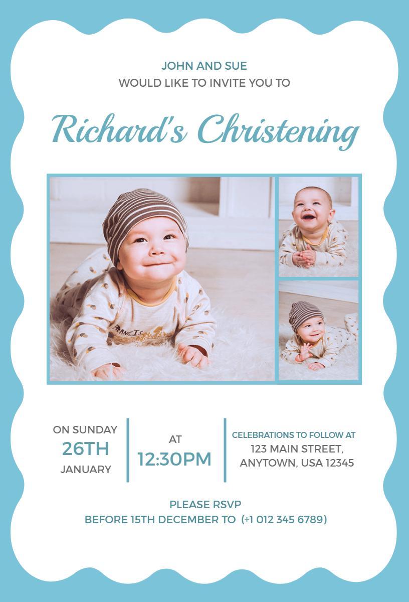 Adorable Baby Boy Christening Celebration Invitation Template