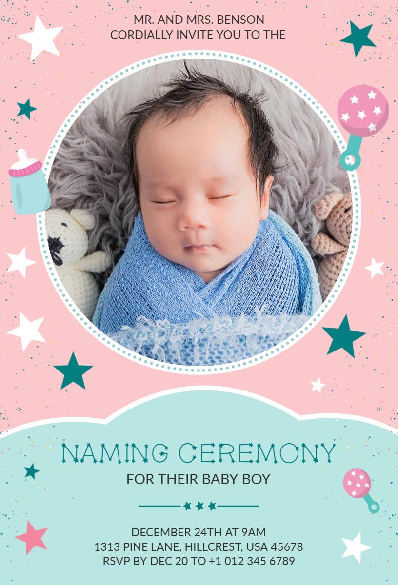 Adorable Baby Boy Naming Ceremony Celebration Invitation Template