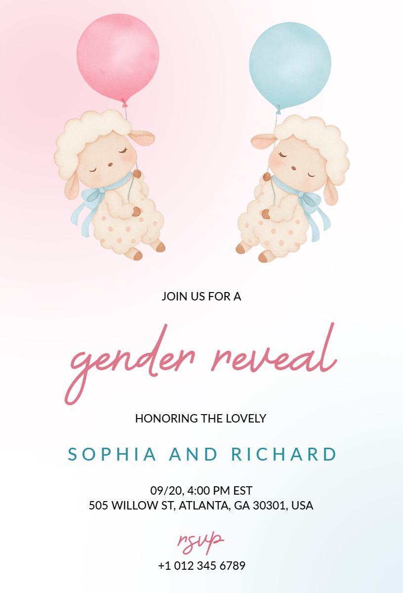 Adorable Baby Sheep Gender Reveal Party Invitation Template