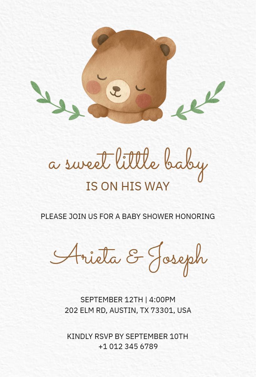 Adorable Bear Theme Baby Shower Celebration Invitation Template
