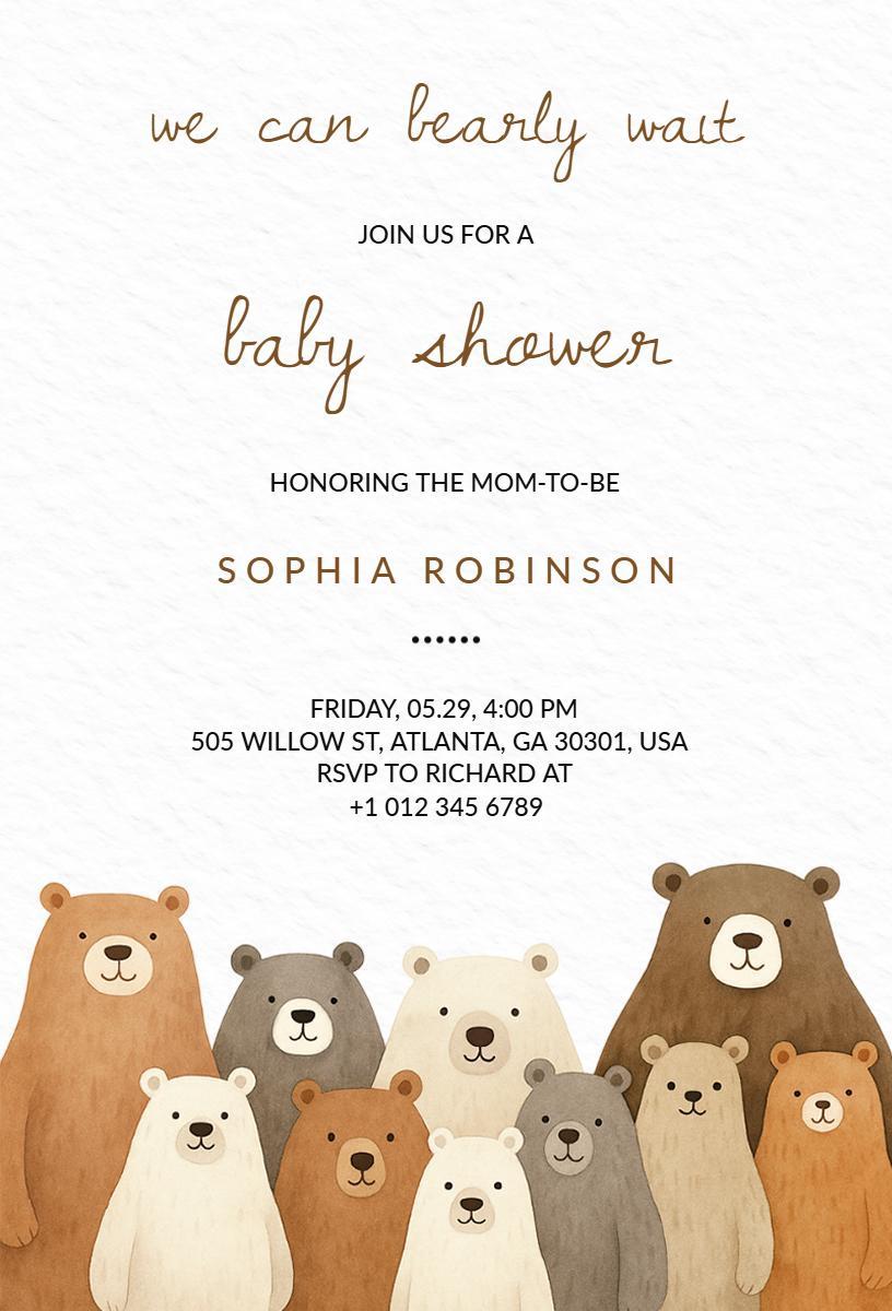 Adorable Bear Themed Baby Shower Celebration Invitation Template