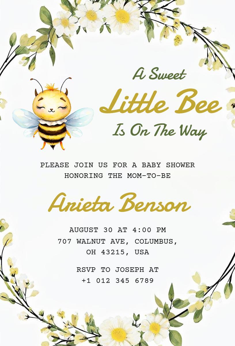 Adorable Bee Theme Baby Shower Celebration Invitation Template
