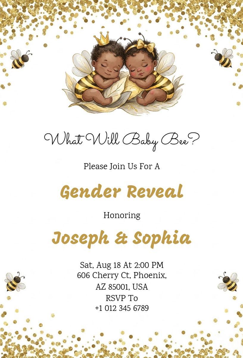 Adorable Bee Theme Gender Reveal Celebration Invitation Template