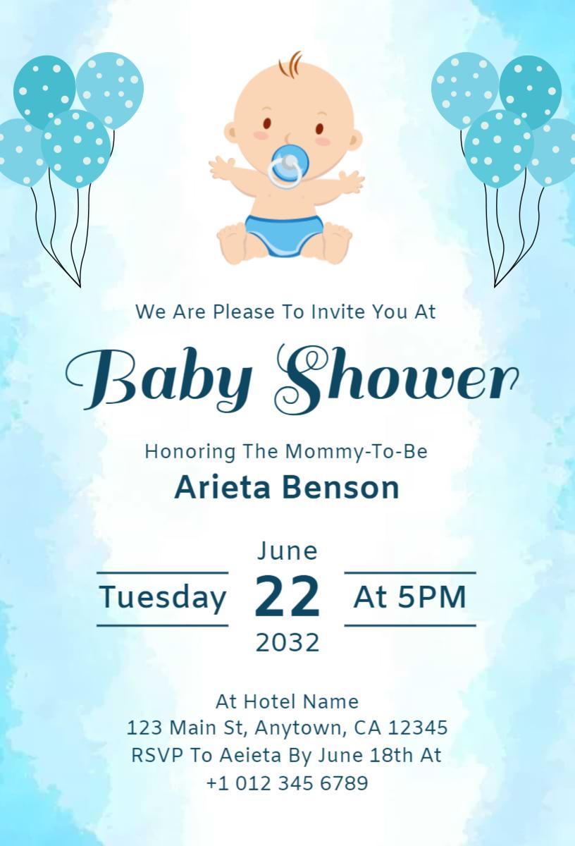 Adorable Blue Theme Baby Shower Celebration Invitation Template