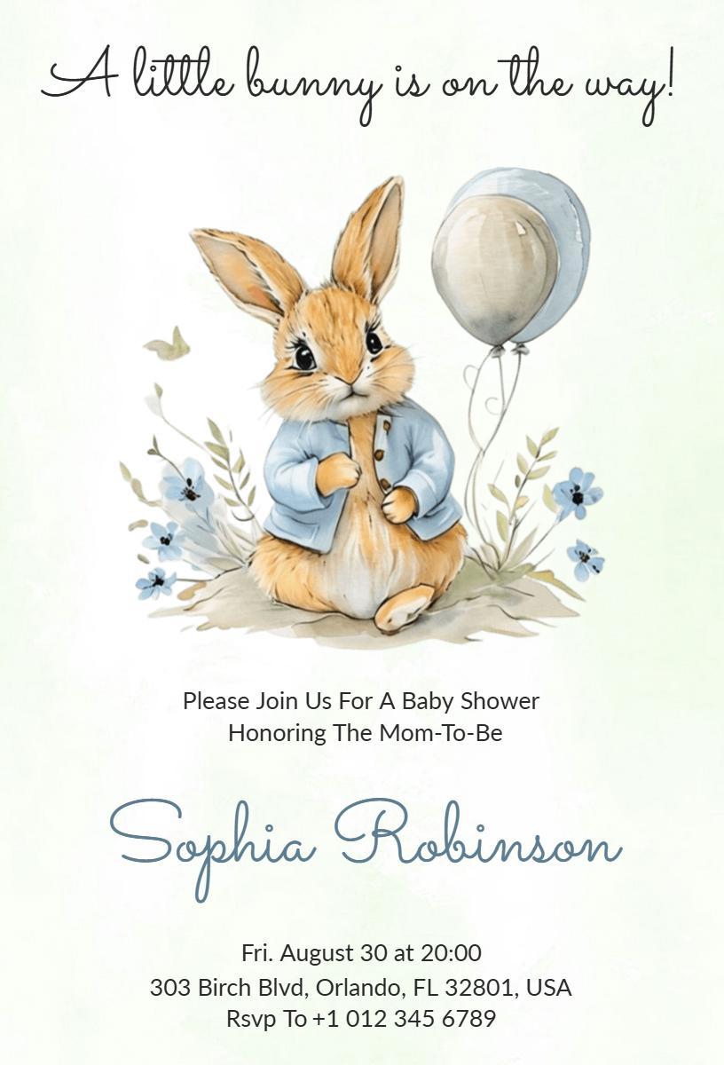 Adorable Bunny Theme Baby Shower Celebration Invitation Template